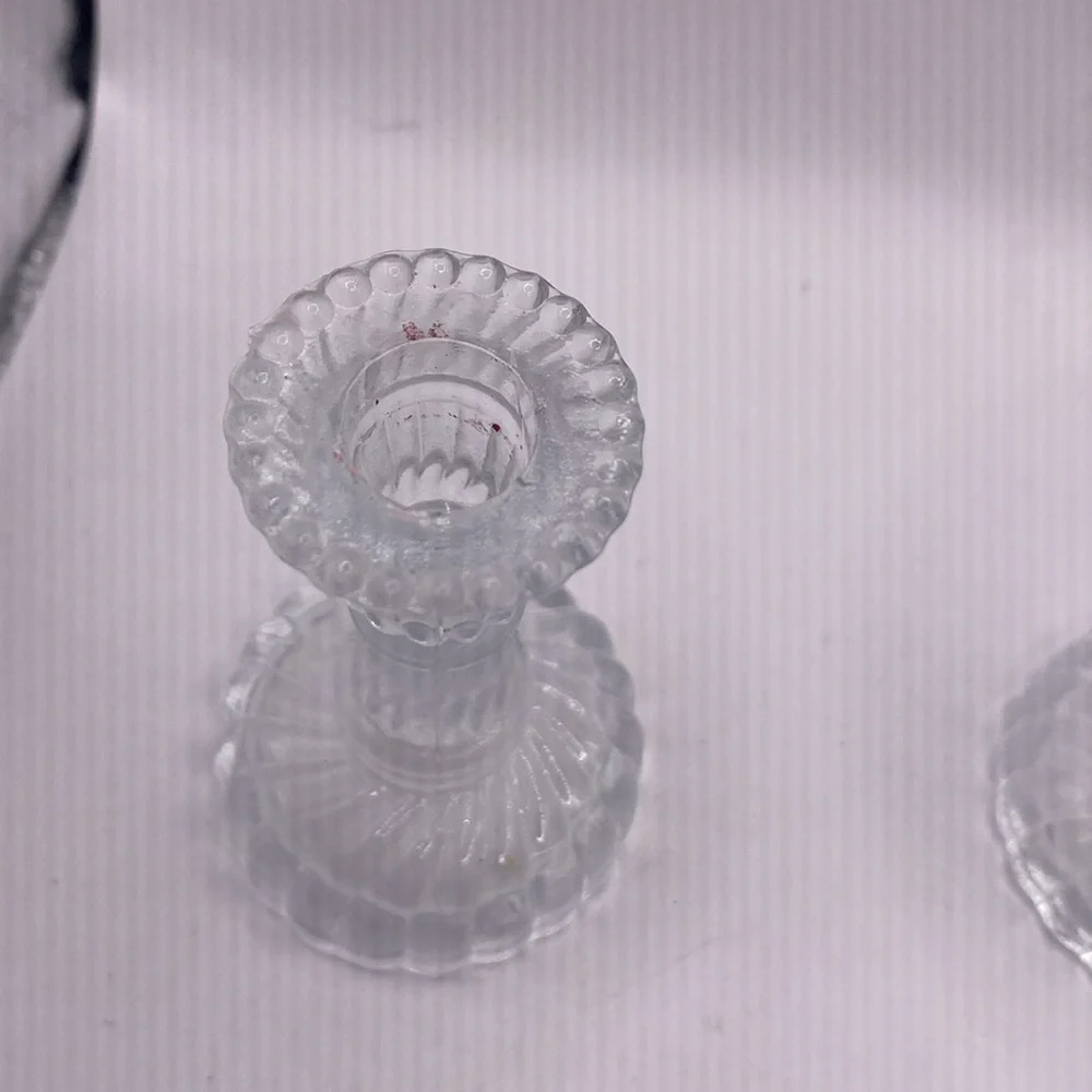 Set of 4 vintage glass miniature candlestick holders 3” 3/4”diameter